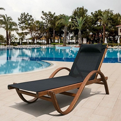 Шезлонг-лежак из сибирской лиственницы Afina Garden AFM-511A Black Черный